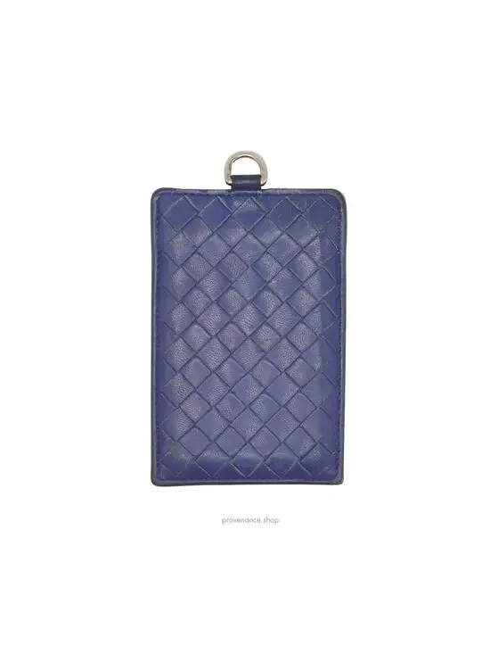 🔴 Bottega Veneta ID Card Holder Wallet - Blue Intrecciato Leather