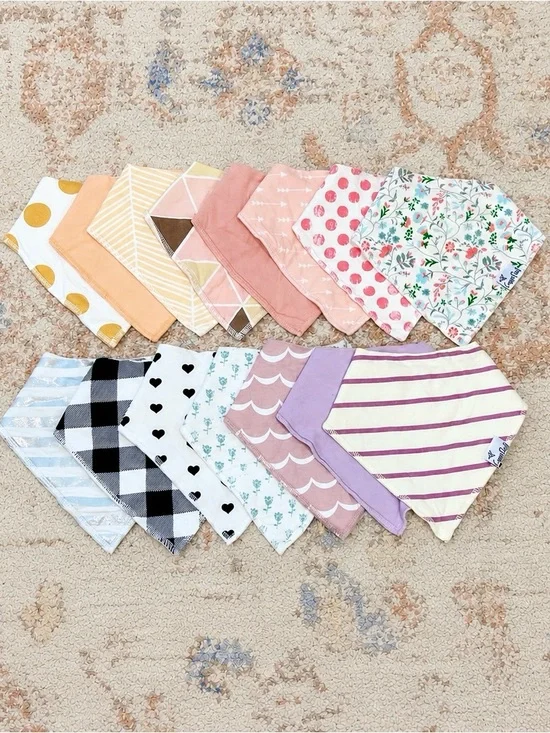 Copper Pearl Bandana Bib Bundle – 14 Baby Girl Bibs – Great Used Condition