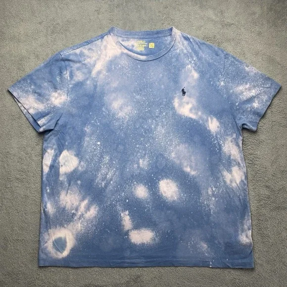 Polo Ralph Lauren T-Shirt Men's XL Blue Short Sleeve Distressed Bleach Dyed