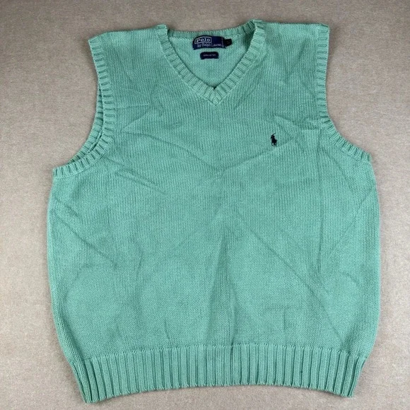 Polo Ralph Lauren Vest Mens‎ L Mint Green V Neck Sweater Cotton Preppy