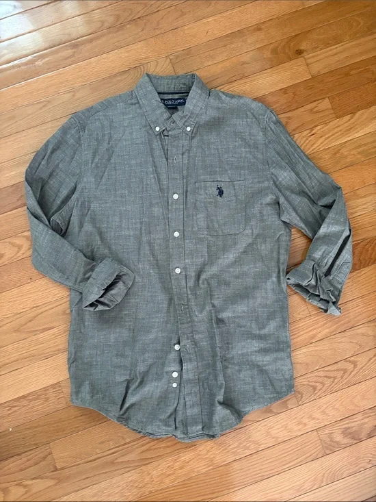 Polo by Ralph Lauren Gray-Green Button-Down Shirt with Embroidered Pony