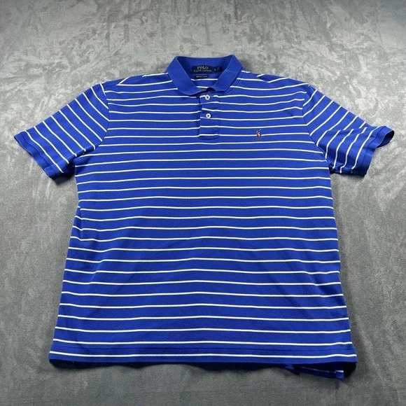 Polo Ralph Lauren Pima Soft Touch Polo Shirt Mens Large Blue White‎ Stripe