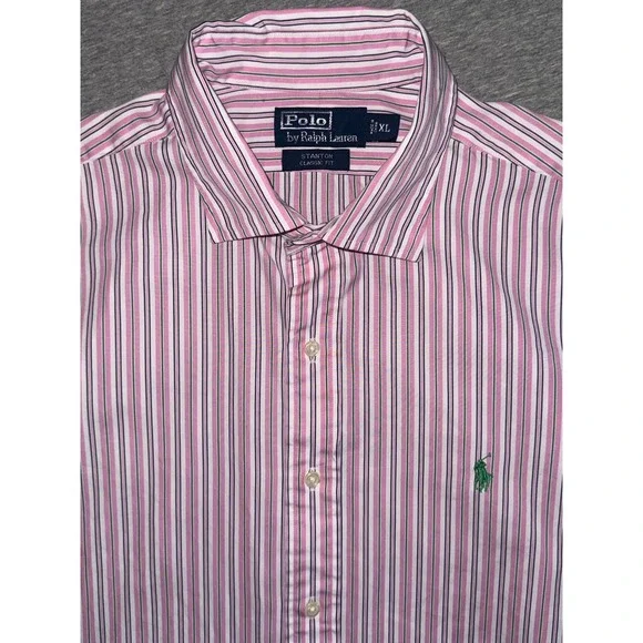 Polo Ralph Lauren Mens XL Stanton Classic Fit Pink Stripe Shirt Preppy Business