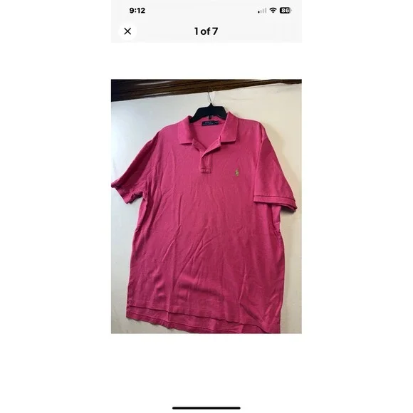 Polo Ralph Lauren Mens XL Pink Short Sleeve Cotton Mesh Polo Shirt Green Pony