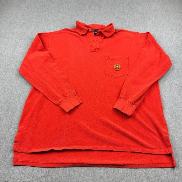Vintage Polo Ralph Lauren Sweater Men Medium Orange Cotton Long Sleeves Made USA