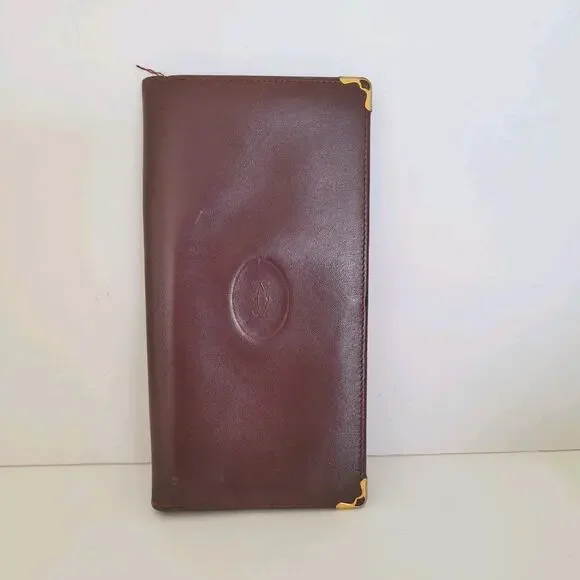 Cartier Vintage Bifold Leather Bordeaux Red Wallet Large Credit Card Bill Slim