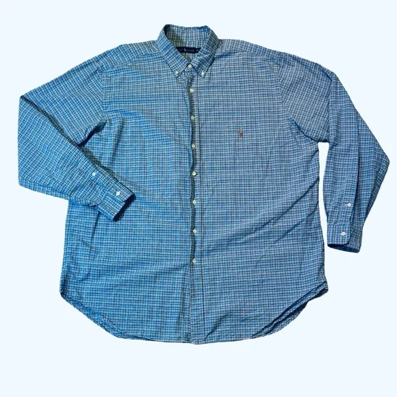Polo Ralph Lauren mens 2XLT Tall blue check plaid button up casual oxford shirt