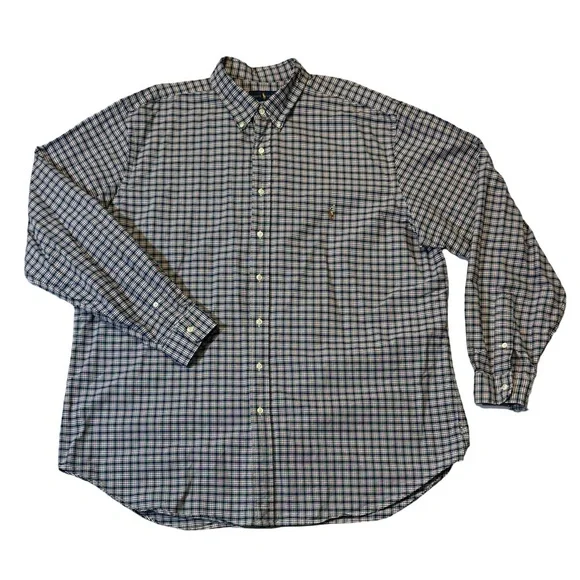 Polo Ralph Lauren mens 2XLT Tall blue purple check plaid button up oxford shirt