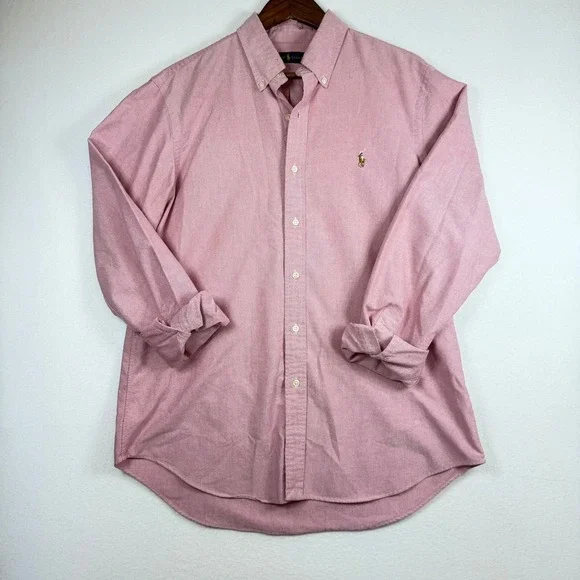 Polo Ralph Lauren Mens Pink Oxford Button Down Shirt Large Long Sleeve Pony Logo