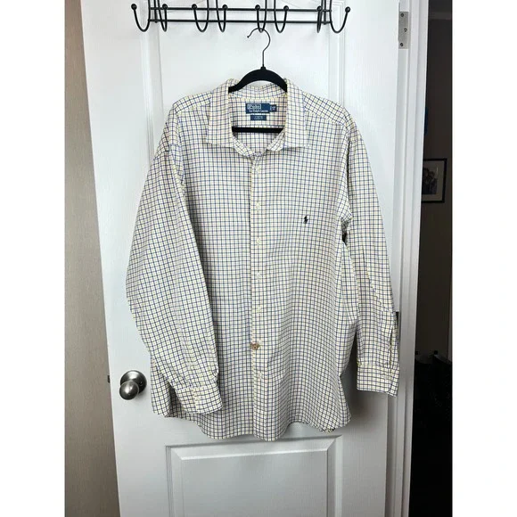 Polo Ralph Lauren Stanton Classic Fit Gingham Shirt Yellow‎ Blue Mens 4XB Big