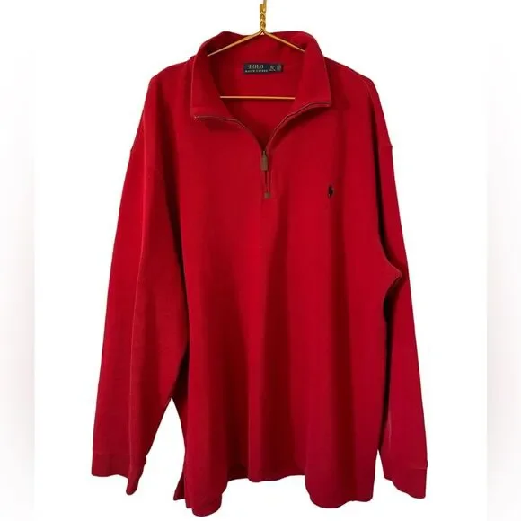 Polo Ralph Lauren Big & Tall Red Quarter Zip Pullover Sweater, Size XL Tall‎
