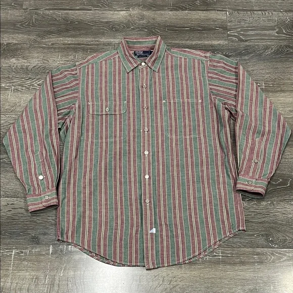 Vintage Polo by Ralph Lauren green and maroon shirt with metal buttons size med