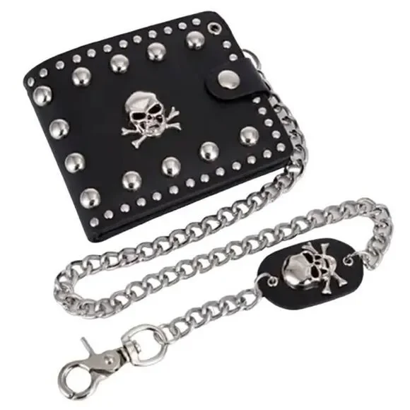 Vintage Black Leather Skull Wallet -O