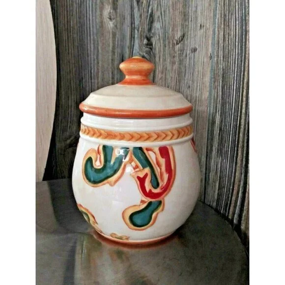 NWOB Fitz & Floyd Jar w/lid porcelain Carissa Paisley Container multicolor 5.5