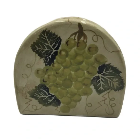Tabletops Unlimited Cabernet Handpainted Collection Ceramic Napkin Holder Grapes