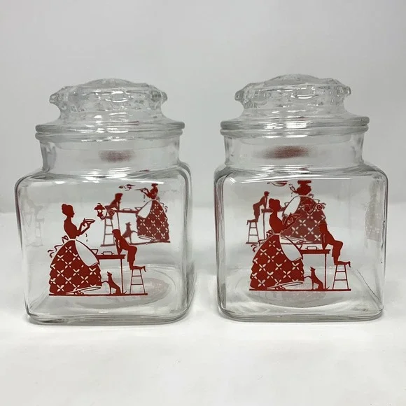 Set 2 Vintage Glass Canister Jar 6 3/4