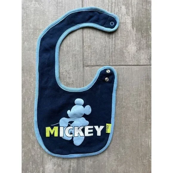 DISNEY Mickey Mouse Baby Boy Cotton Fabric Drool Cloth Teething Bib 6-9m Blue