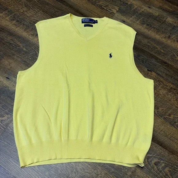Polo Ralph Lauren Sweater Vest Mens XL Yellow Pima Cotton Pullover Classic Knit