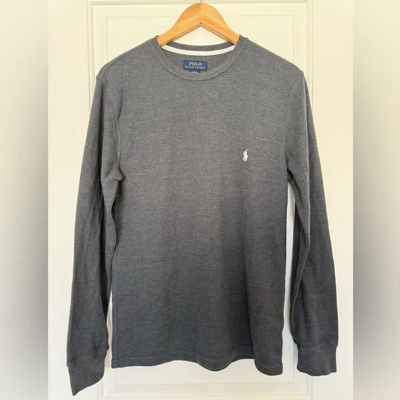 Polo Ralph Lauren Men’s Gray Waffle Knit Thermal Long Sleeve Crew Neck Shirt M