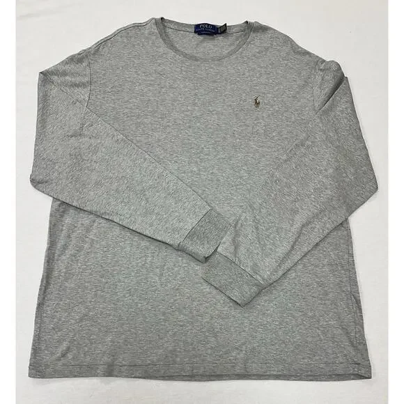 Polo Ralph Lauren Shirt Mens XL Grey Heathered Long Sleeve Crew Neck Lightweight