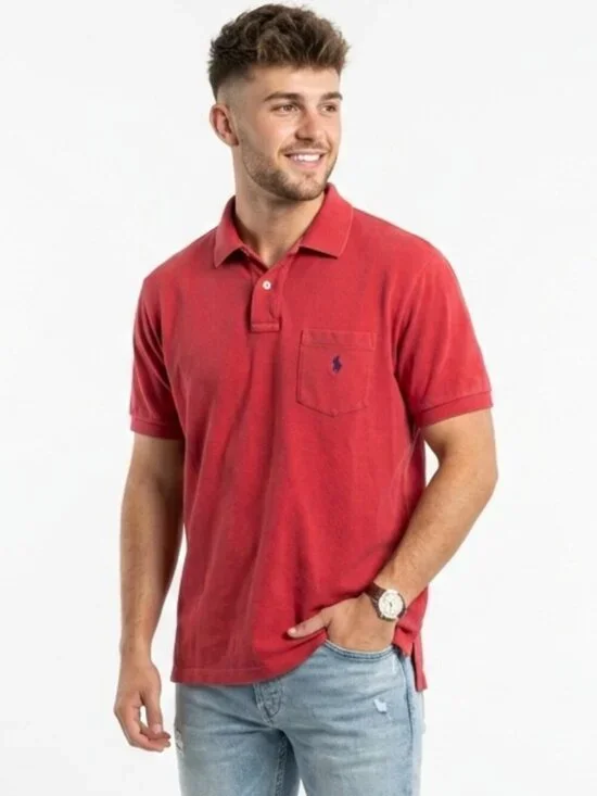 Vintage 80s POLO RALPH LAUREN Red Pique Short Sleeve Pocket Shirt XL