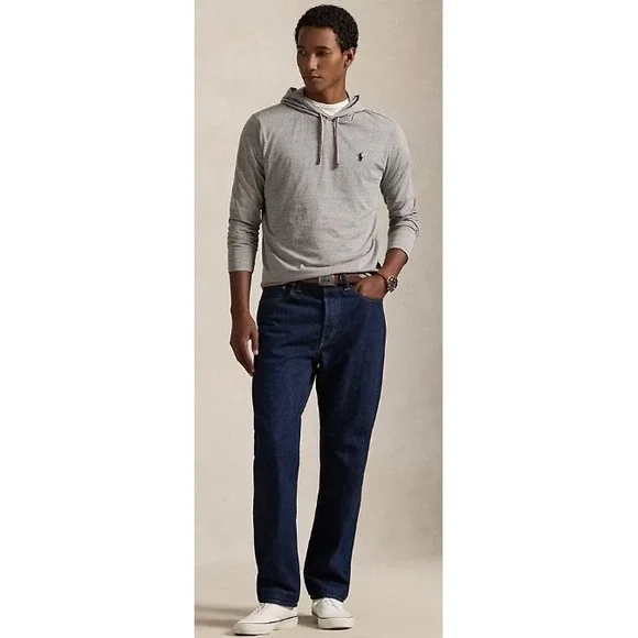 Polo Ralph Lauren Men's Jersey Hooded T-Shirt Gray Long Sleeve Hoodie Top New XL