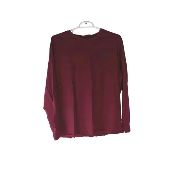 Polo Ralph Lauren Men's XXL Burgundy Basic T-shirt Green Pony Logo Long Sleeve