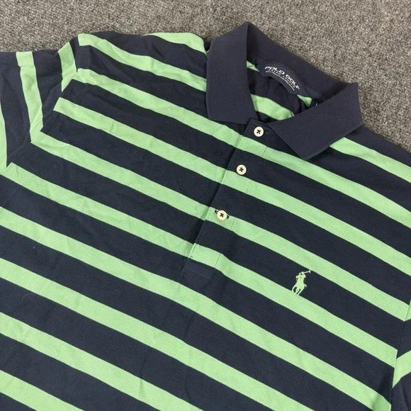 Polo‎ Ralph Lauren Mens Shirt Large Green Striped Golf Polo Outdoor Cotton Pony