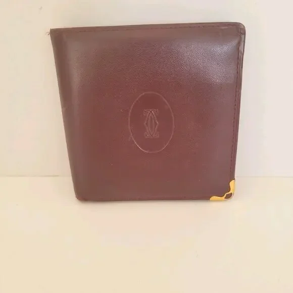 Must De Cartier Men's Bifold Leather Bordeaux Red Wallet Medium Retro Card Bill