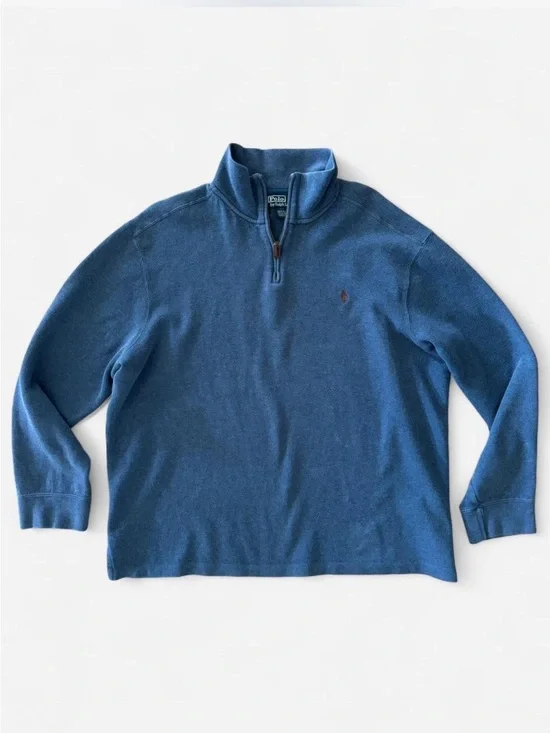 Polo Ralph Lauren Vintage Quarter Zip Sweatshirt Men’s XXL Blue Brown Pony