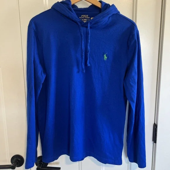 Polo Ralph Lauren Hoodie Mens Medium Blue Jersey Knit Pullover‎ Hoodie Shirt