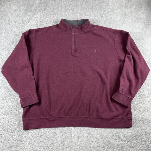 Polo Ralph Lauren Sweater‎ Mens 3XLT Tall Burgundy 1/4 Zip Preppy Mock Neck