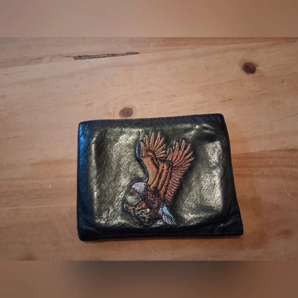 Elegant Black Leather Wallet with Eagle Design