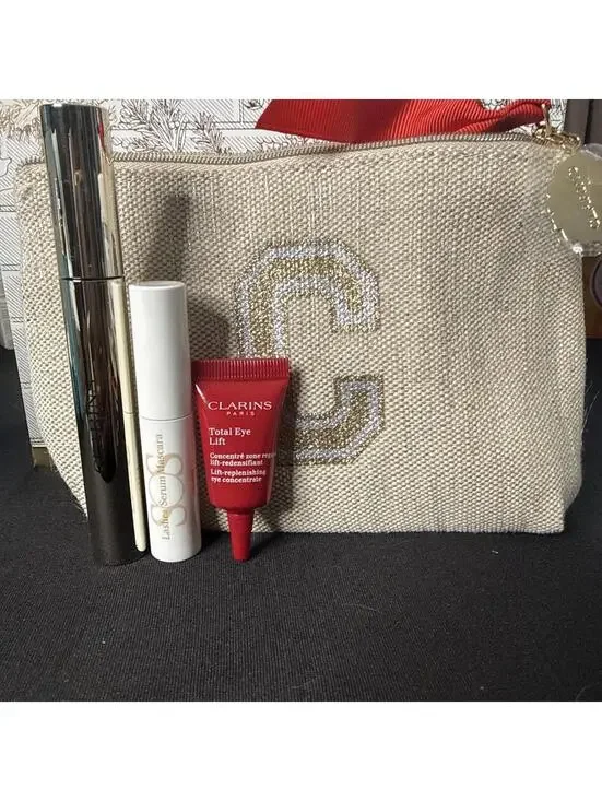 Clarins Makeup All About Eyes Gift Set - Mascara Total Eye Lift Lashes Serum NEW