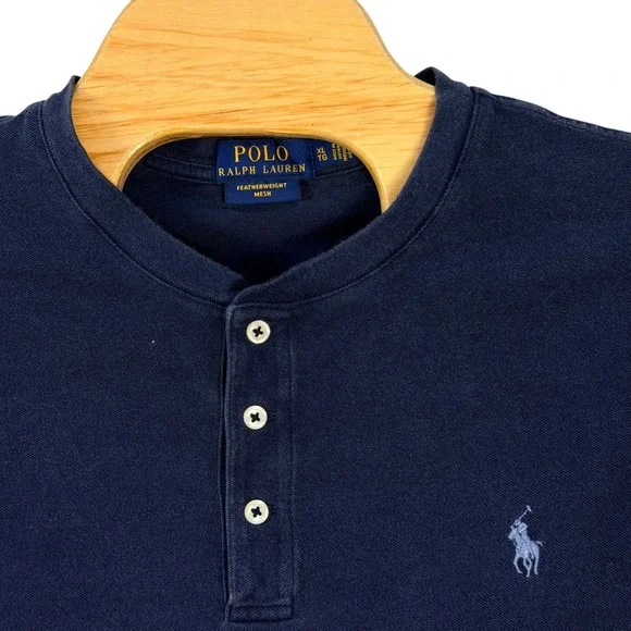 Polo Ralph Lauren Henley Mens XL Navy Blue Short Sleeve Featherweight Mesh Pony