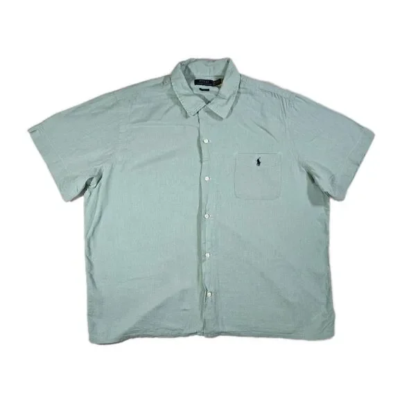 Mens Polo Ralph Lauren Classic Fit Button Up Linen Cotton Shirt Short Sleeve 2XL