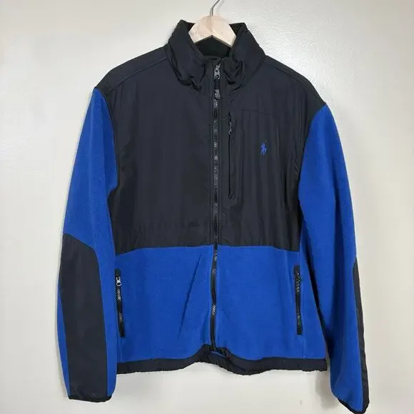 Polo Ralph Lauren Polartec Fleece Jacket Black Blue Full Zip Men's L Athleisure