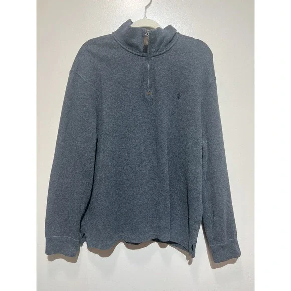 Polo Ralph Lauren Mens‎ Charcoal Cotton Long Sleeve Pullover Sweater 1/4 zip XL