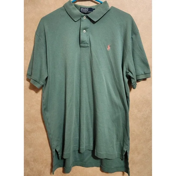 Polo Ralph Lauren Mens M Sage Green Pink Pony Short Sleeve Cotton Polo Shirt