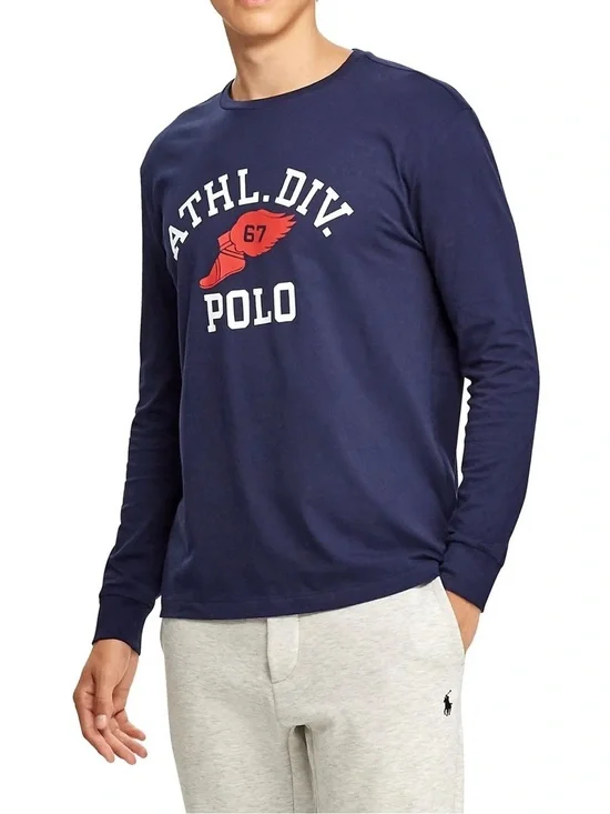 Polo Ralph Lauren Athl Div 67 Graphic Long Sleeve T Shirt Navy Mens Small Preppy