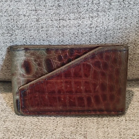 Handmade Alligator Leather Card Holder • Brown/Green•Soft Leather•Used