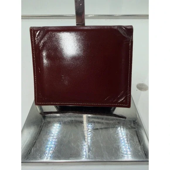 Halston Mens Burgundy Cowhide Leather Bifold Wallet Slim Card Case