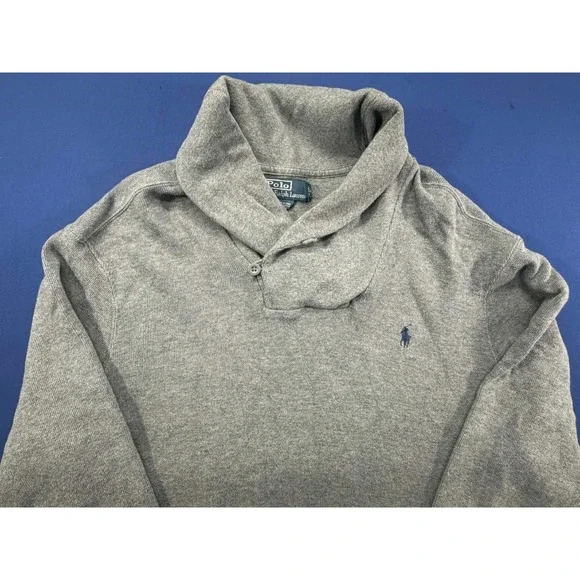 Polo Ralph Lauren‎ Shawl Collar Knit Sweater Pullover Size XXL 2XL Cotton Gray