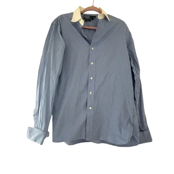 Polo Ralph Lauren Regent cotton sz 42 blue striped collared button down shirt GG