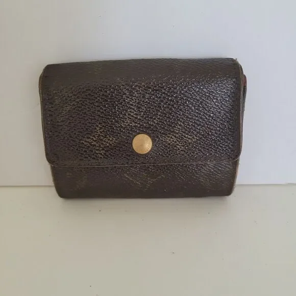Louis Vuitton LV Micro Brown Folding Monogram Leather Card Wallet Small Authenti