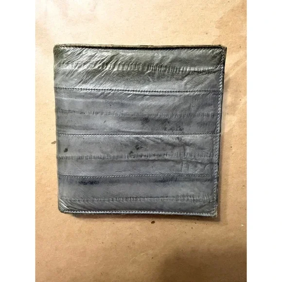 Lee Sands Genuine Eelskin Bifold Wallet Blue Grey Exotic Leather Hawaii Vintage