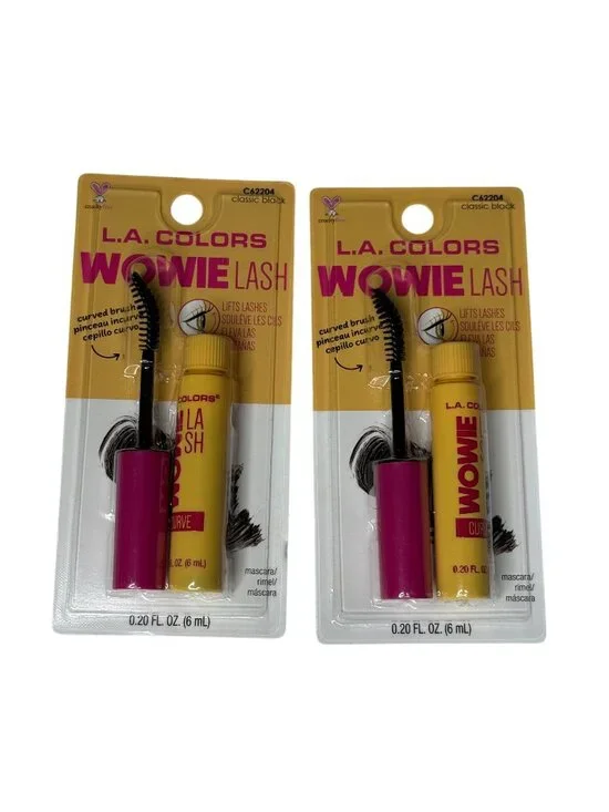 LA Colors Wowie Lash Mascara Classic Black 2 Pack Curved Brush Makeup New