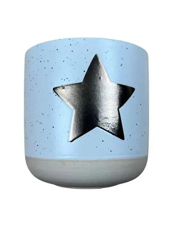 Speckled Ceramic Canister with Gold Star and Wood Lid - NWT