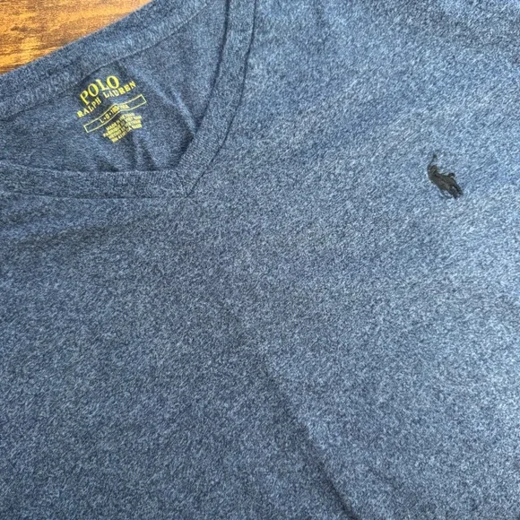 Polo Ralph Lauren Mens Blue Heathered V-Neck Long Sleeve T-Shirt Large Logo