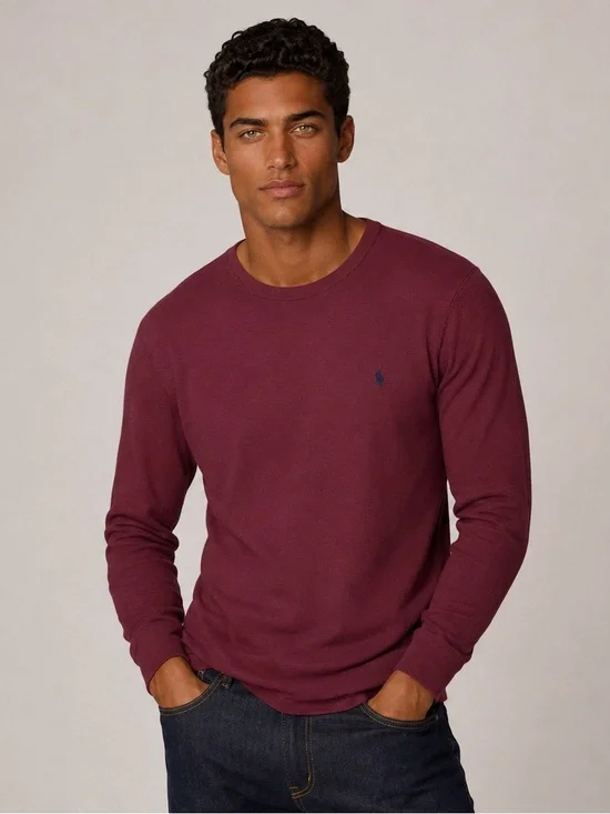 Polo Ralph Lauren Waffle Knit Thermal Shirt Maroon Navy Pony Logo L